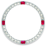 Custom 18k white gold diamond and ruby bezel for 26mm Rolex