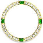 Custom 18k yellow gold diamond and emerald bezel for 26mm Rolex