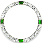 Custom 18k white gold diamond and emerald bezel for 26mm Rolex