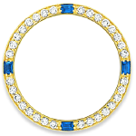 Custom 18k yellow gold diamond and sapphire diamond bezel for 26mm Rolex