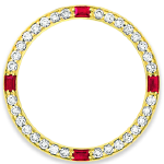 Custom 18k yellow gold diamond and ruby bezel for 26mm Rolex