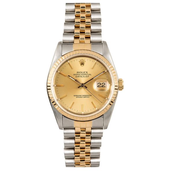 Rolex Steel and Gold Datejust 16013 Champ Dial Rocks On Clocks