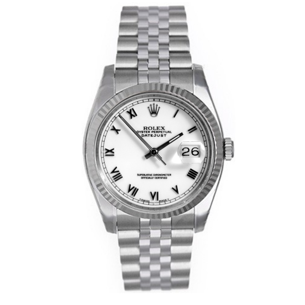 Rolex Steel and White Gold Datejust #16234 White Roman Numeral Dial
