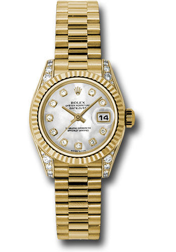 Rolex 18k yg ladies presidential, mother of pearl diamond dial, & fluted bezel, model # 179238 mdp