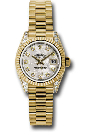 Rolex 18k yellow gold ladies president, meteorite diamond dial, fluted bezel, & diamond luggs, model # 179238 mtdp