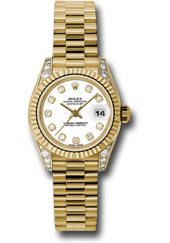 Rolex 18k ladies president, white diamond dial, fluted bezel, diamond luggs, model # 179238 wdp