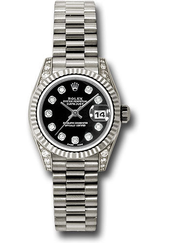 Rolex 18k president, black diamond dial, fluted bezel, diamond luggs, model # 179239 bkdp