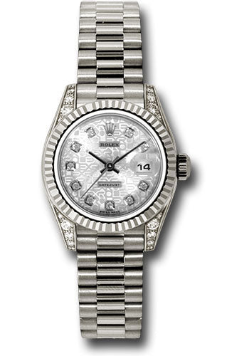 Rolex 18k president, silver diamond dial, fluted bezel, diamond luggs, model # 179239 sjdp